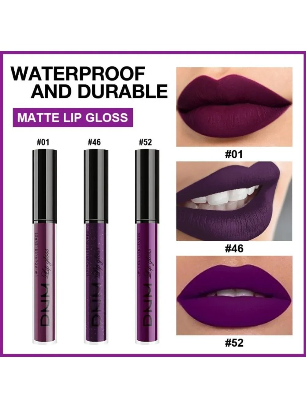 Set28-Burgundy Red & Dark Purple & Purple 3pcs Matte Liquid Lipstick Lip Gloss